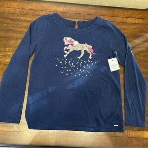 Crown & Ivy Navy Blue Kids Top with Sequin Horse